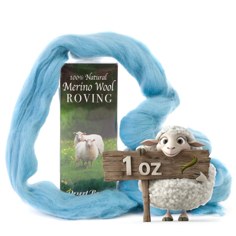 Desert Breeze Distributing 100% Natural Merino Wool Roving - Premium Combed Top Merino Roving Wool - Tapestry, Spinning, Wet Felting & Needle Felting Supplies - 21.5 Micron - 1 oz, Color Aqua Blue - Image 1